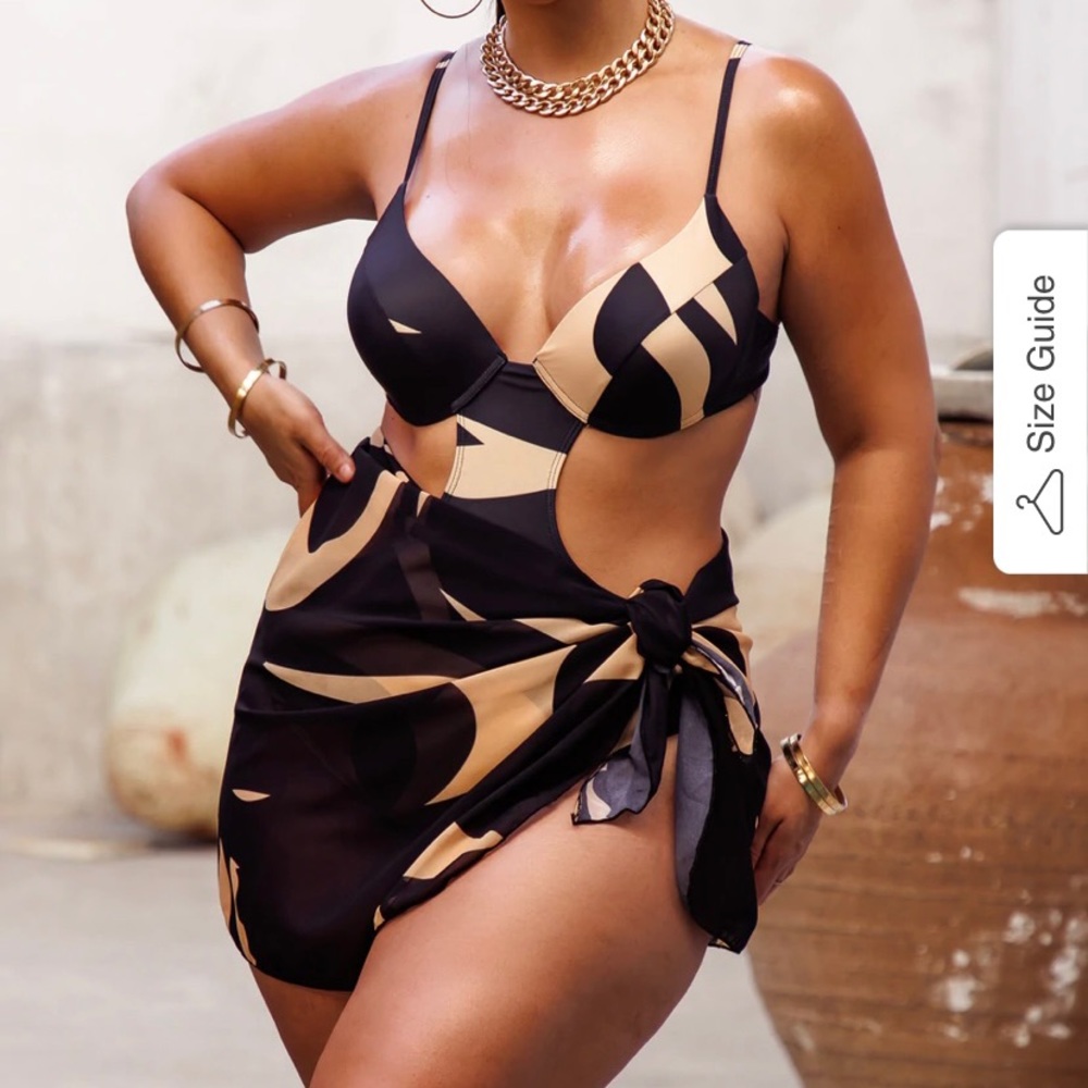 2 piece Tan/Black Swimsuit